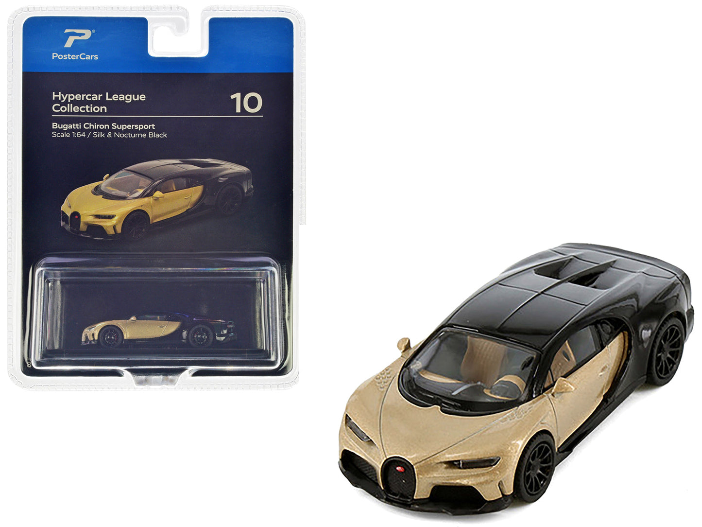 Bugatti Chiron Supersport Silk Gold Metallic and Nocturne Black "Hypercar League Collection" 1/64 Diecast Model Car by PosterCars free shipping USA