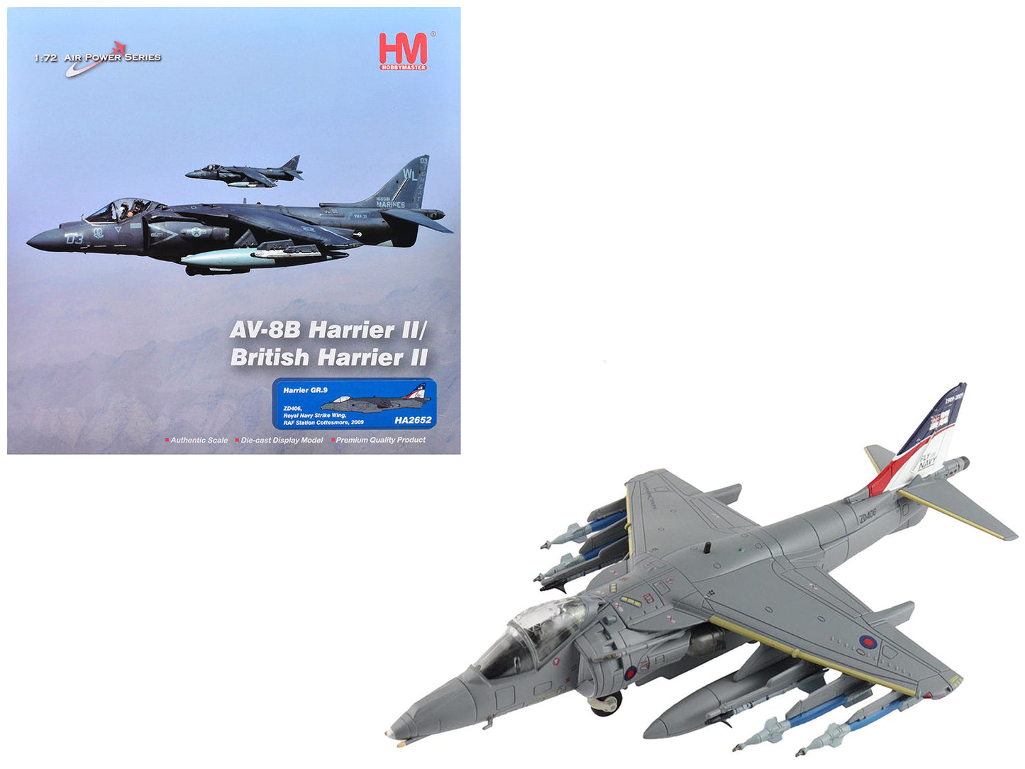 British Aerospace Harrier GR.9 Aircraft "ZD406 Royal Navy Strike Wing RAF Station Cottesmore" (2009) British Royal Air Force/Navy "Air Power Series" 1/72 Diecast Model by Hobby Master free shipping USA