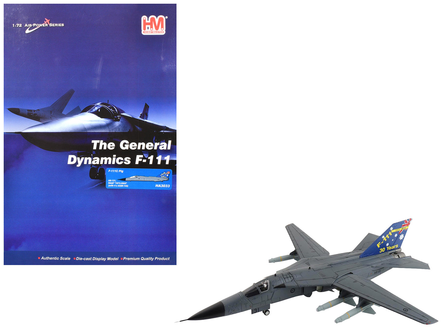 General Dynamics F-111C Pig Aircraft "A8-131 F-111 Operations 30th Anniversary" (2003) Royal Australian Air Force "Air Power Series" 1/72 Diecast Model by Hobby Master free shipping USA