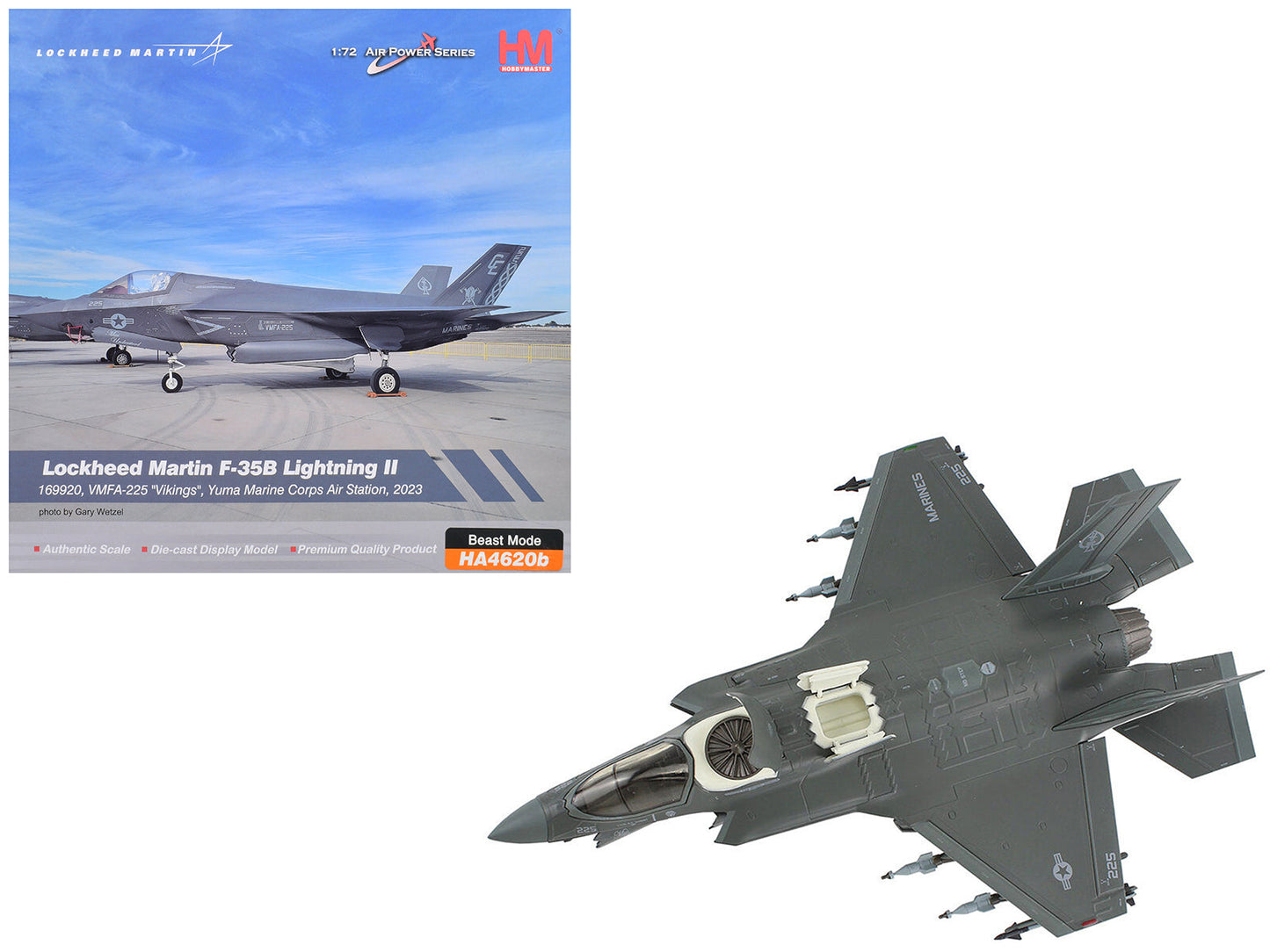 Lockheed Martin F-35B Lightning II Aircraft Beast Mode Configuration "VMFA-225 Vikings Yuma Marine Corps Air Station" (2023) United States Marine Corps "Air Power Series" 1/72 Diecast Model by Hobby Master free shipping USA