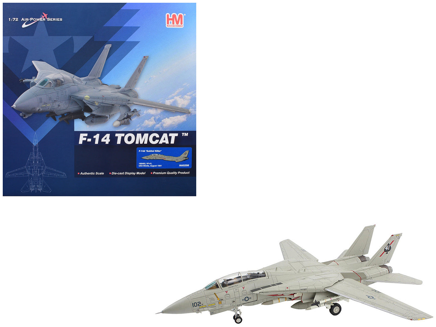 Grumman F-14A Tomcat Fighter Aircraft "Sukhoi Killer VF-41 Black Aces USS Nimitz" (1981) United States Navy "Air Power Series" 1/72 Diecast Model by Hobby Master free shipping USA