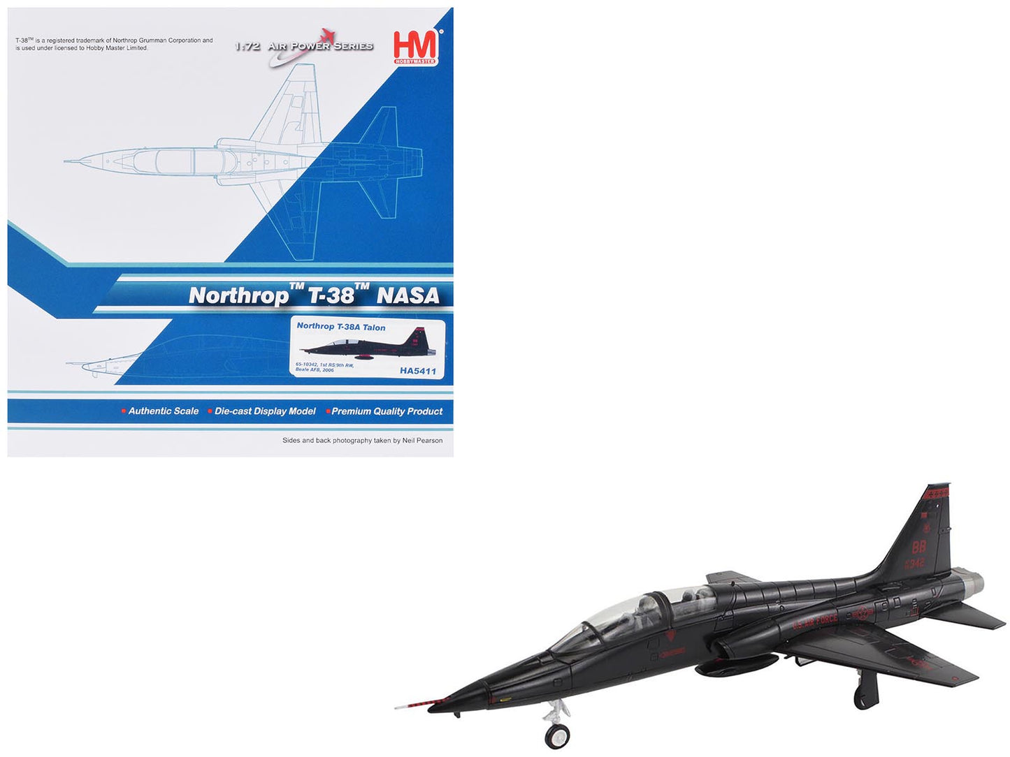 Northrop T-38A Talon Aircraft "65-10342 1st Reconnaissance Squadron 9th Reconnaissance Wing Beale Air Force Base" (2006) United States Air Force "Air Power Series" 1/72 Diecast Model by Hobby Master free shipping USA