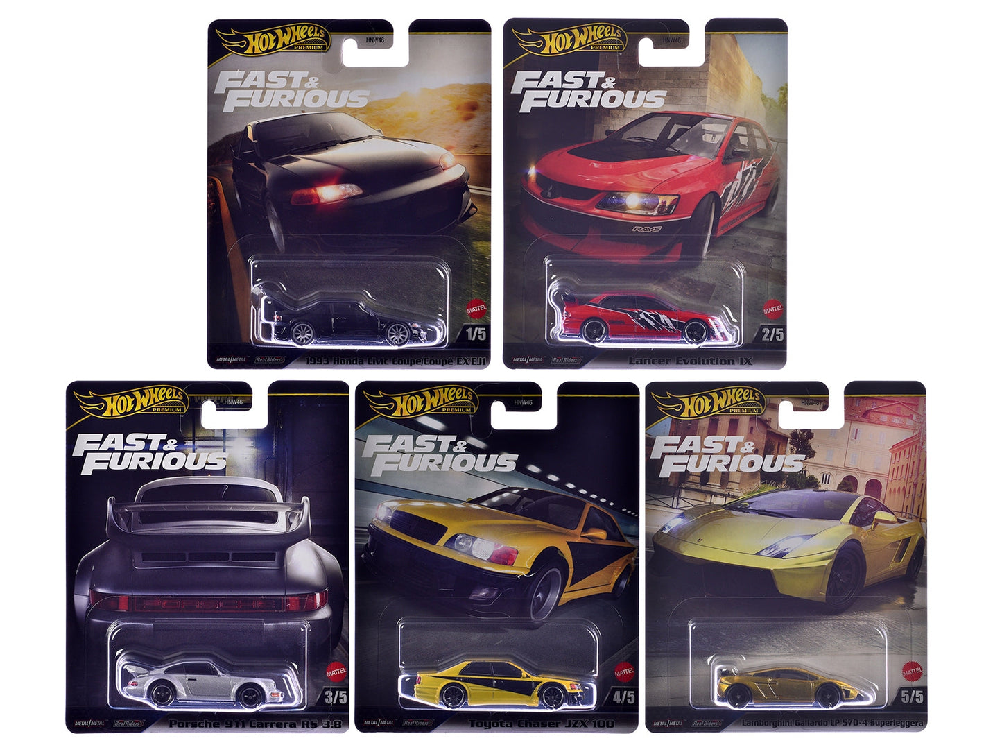 "Fast & Furious" 2025 5 piece Set M Diecast Model Cars by Hot Wheels