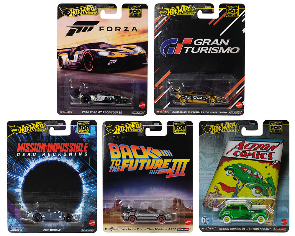 "Pop Culture 2025" 5 piece Set L "Premium Series" Diecast Model Cars by Hot Wheels free shipping USA