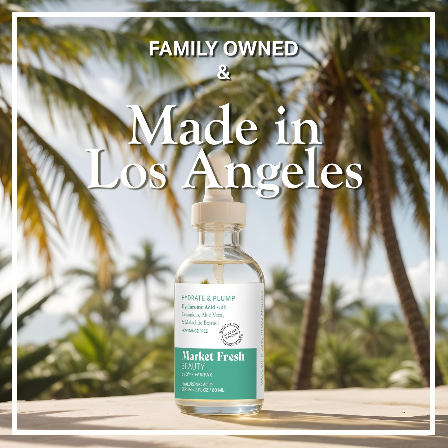Market Fresh Beauty Hyaluronic Acid Serum - Hydrate & Plump with Ceramides, Aloe Vera, & Malachite Extract | Fragrance-Free | 2 fl oz by Los Angeles Brands