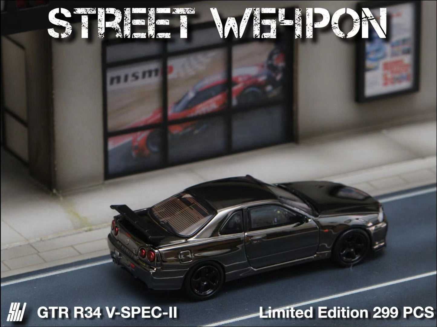 Street Weapon Skyline GT-R R34 V-SPEC-II Chrome 1:64