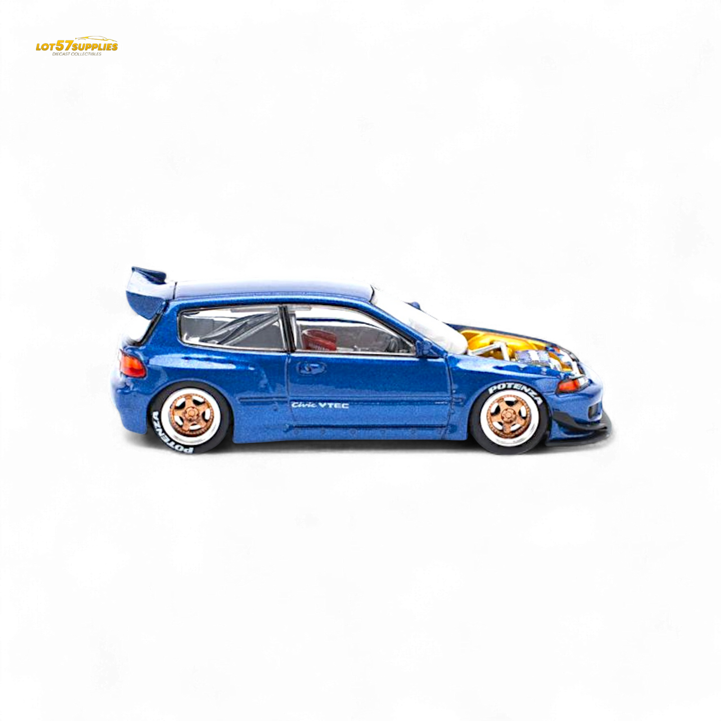 Pop Race Pandem Civic EG6 Metallic Blue w/ Openable hood 1:64