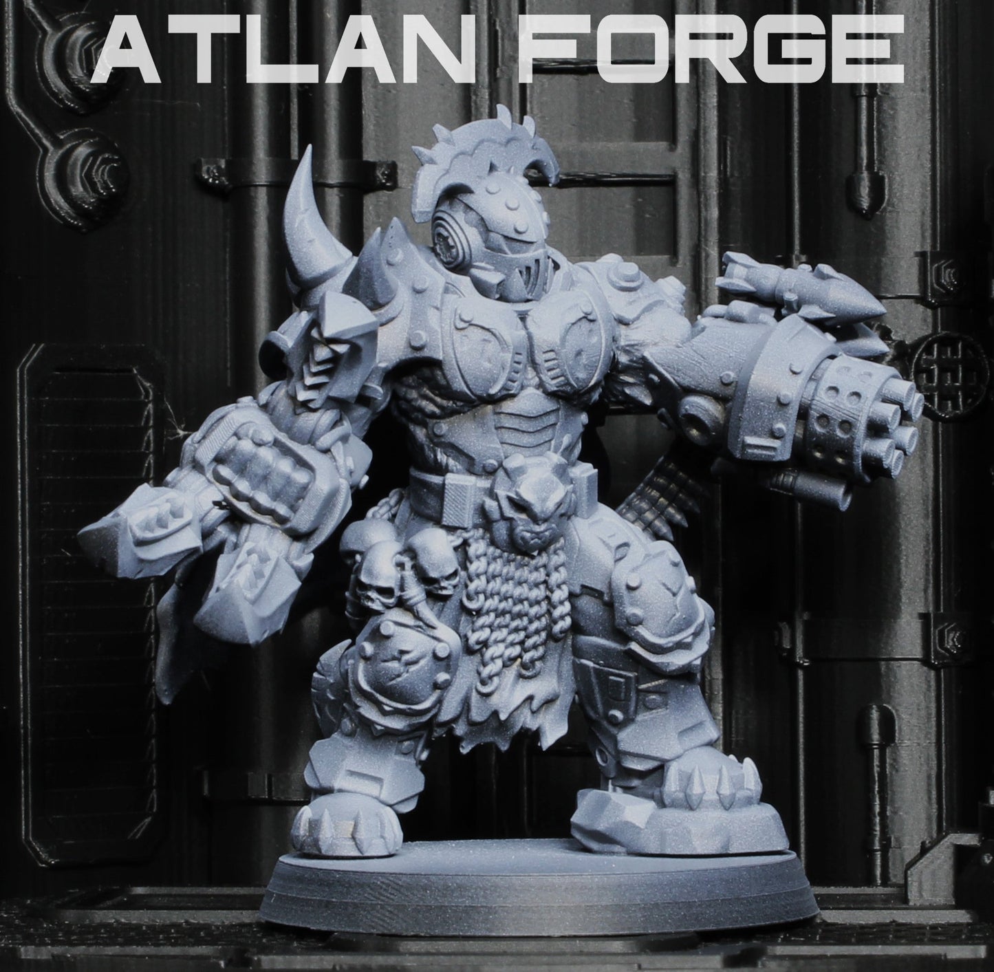 Grokk Brutelord by Atlan Forge – Resin Printed Grimdark Sci-Fi Mini With Wolf (28/32mm)