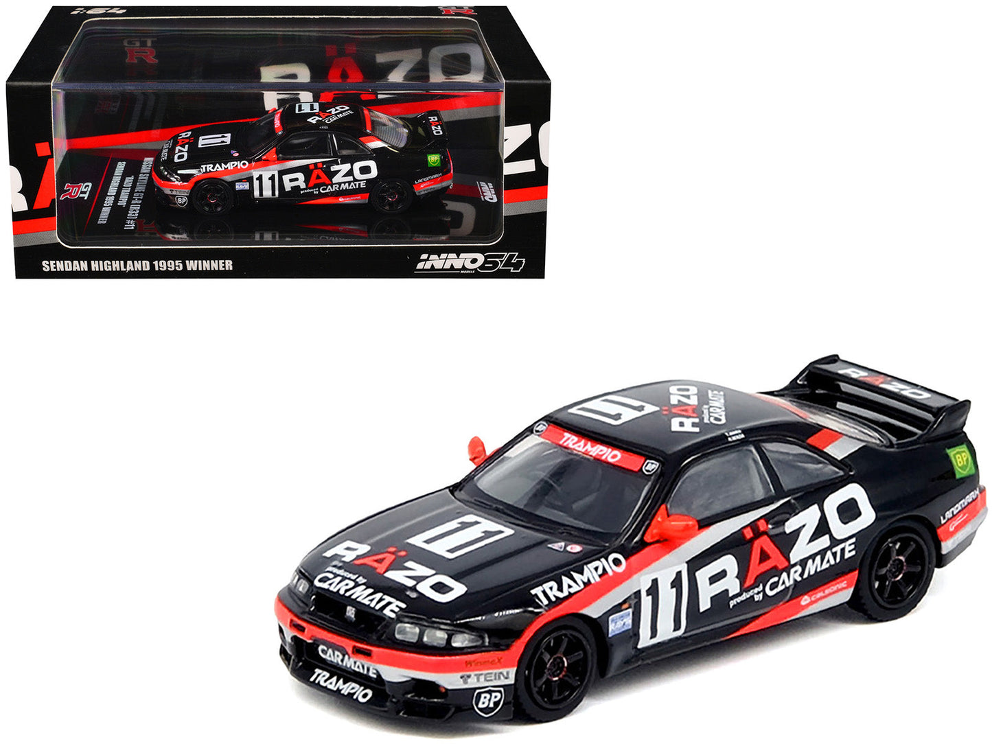 Nissan Skyline GT-R (R33) RHD (Right Hand Drive) #11 "Razo Trampio" N1 Super Endurance Series "Sedan Highland" (1995) 1/64 Diecast Model Car by Inno Models free shipping USA