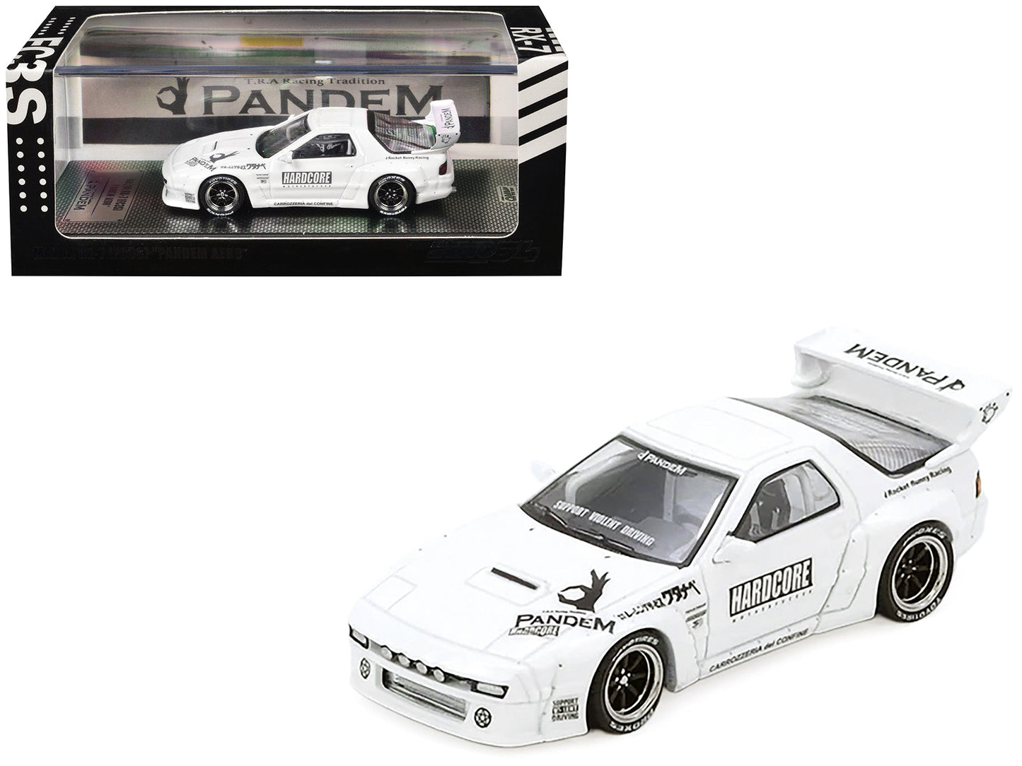 Mazda RX7 (FC3S) "Pandem Aero" Widebody Kit White with Graphics 1/64 Diecast Model Car by Inno Models free shipping USA