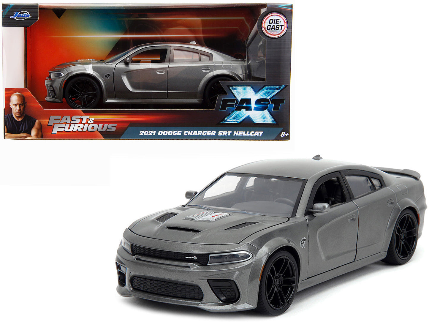 2021 Dodge Charger SRT Hellcat Gray Metallic "Fast X" (2023) Movie "Fast & Furious" Series 1/24 Diecast Model Car by Jada free shipping USA