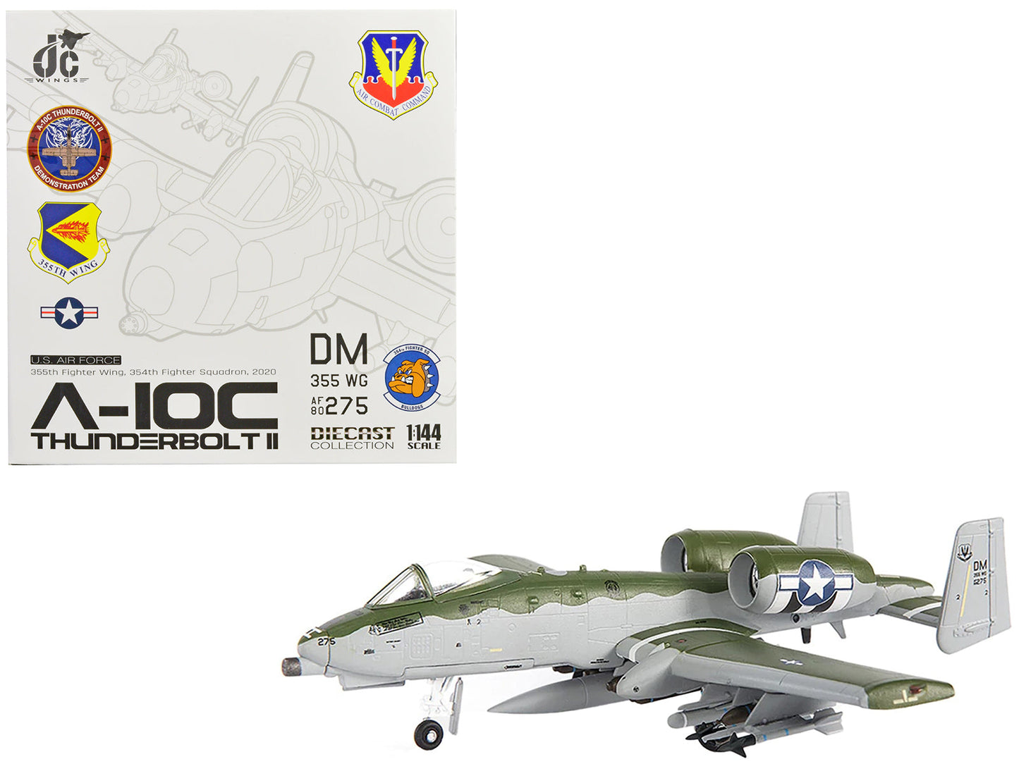 Fairchild Republic A-10C Thunderbolt II Attack Aircraft "355th Fighter Wing 354th Fighter Squadron Bulldogs" (2020) United States Air Force 1/144 Diecast Model by JC Wings free shipping USA