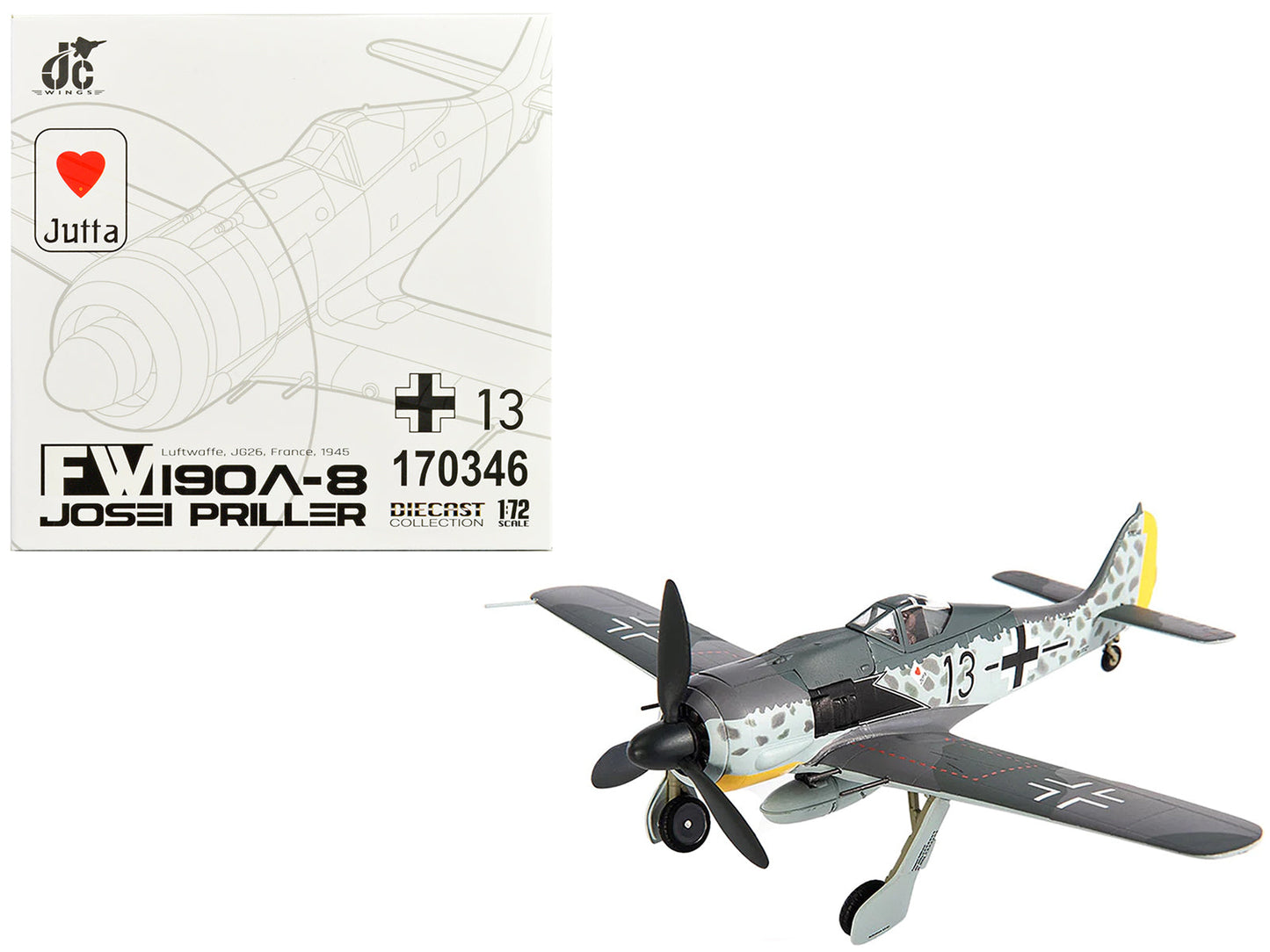 Focke-Wulf Fw 190A-8 Fighter Aircraft "JG 26 Schlageter France" (1945) German Luftwaffe 1/72 Diecast Model by JC Wings free shipping USA
