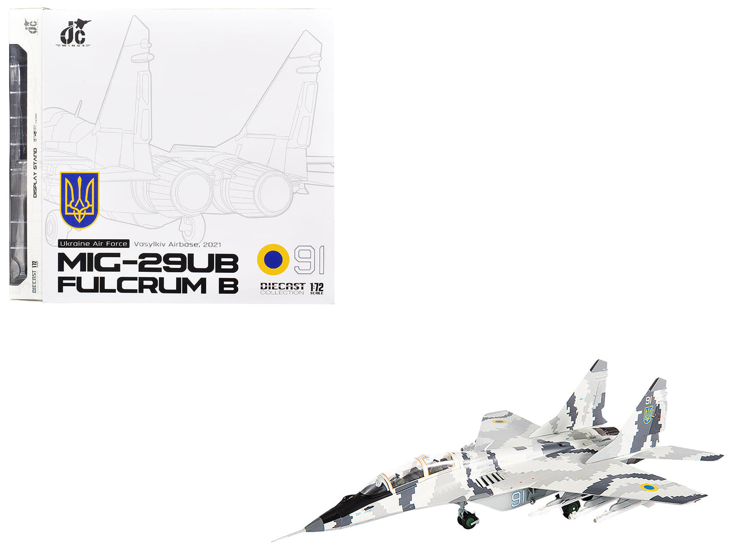 Mikoyan MiG-29UB Fulcrum-B Fighter Aircraft "Vasylkiv Air Base Ukraine" (2021) Ukrainian Air Force 1/72 Diecast Model by JC Wings free shipping USA