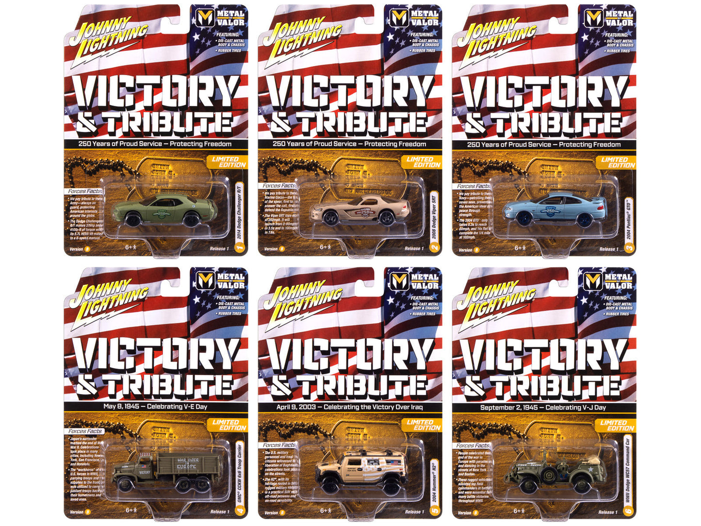 "Military" Set B of 6 pieces 2025 Release 1 Limited Edition Diecast Models by Johnny Lightning free shipping USA