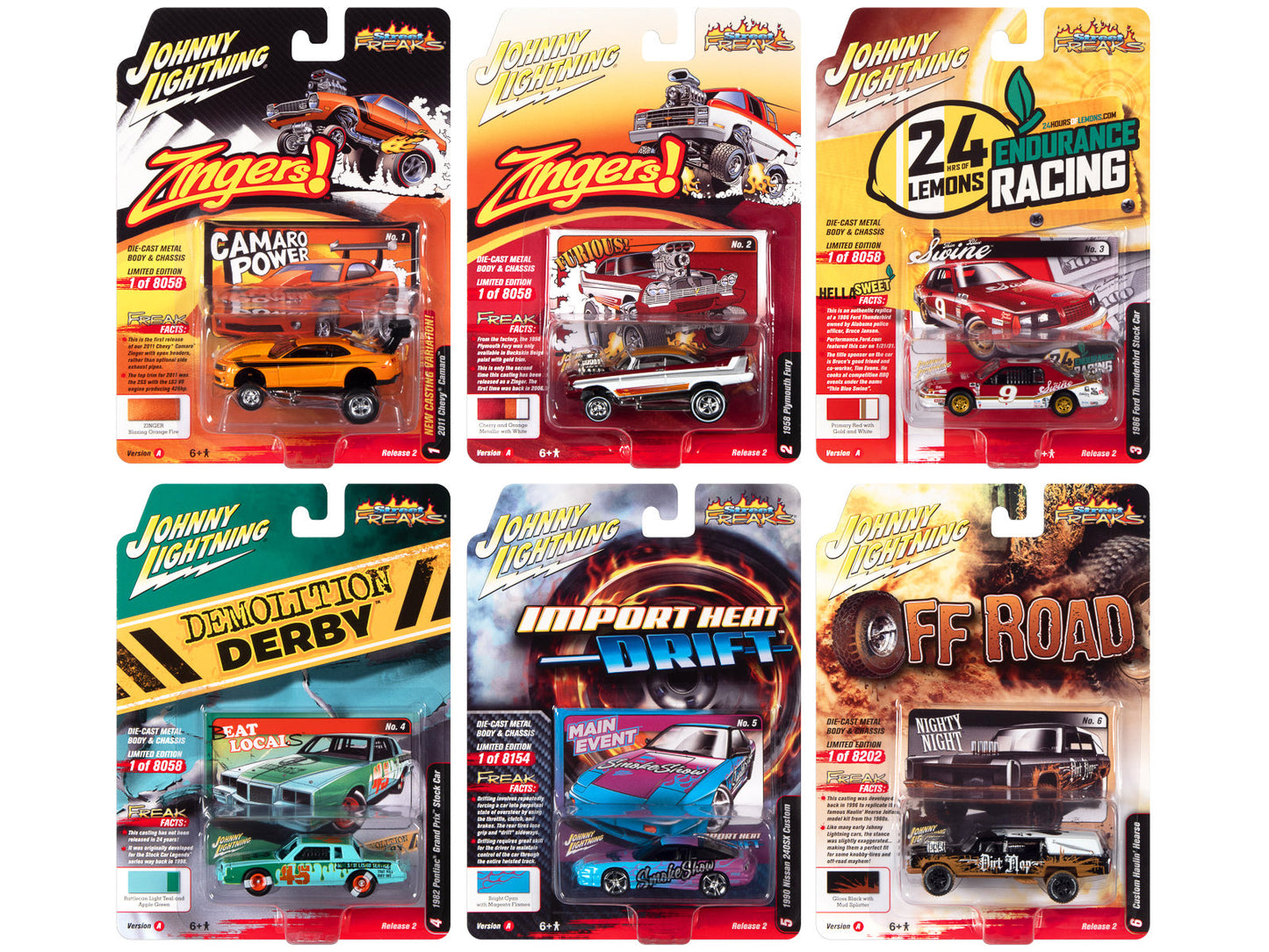 "Street Freaks" 2022 Set A of 6 Cars Release 2 1/64 Diecast Model Cars by Johnny Lightning free shipping USA