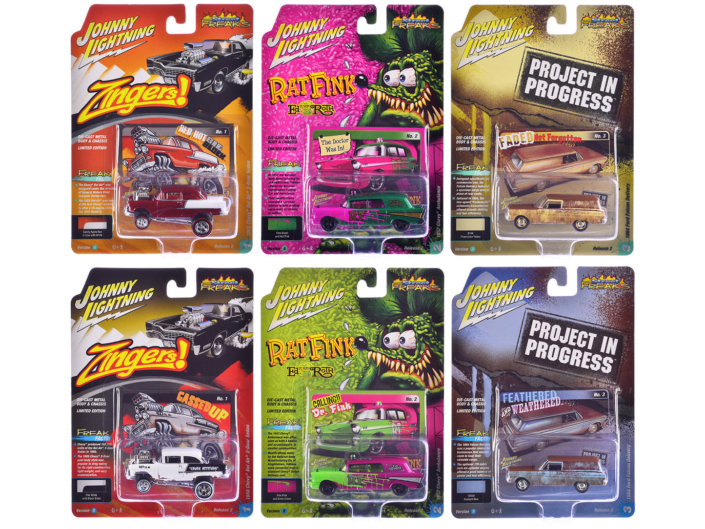 "Street Freaks" 2025 Release 2 of 6 Cars 1/64 Diecast Model Cars by Johnny Lightning free shipping USA