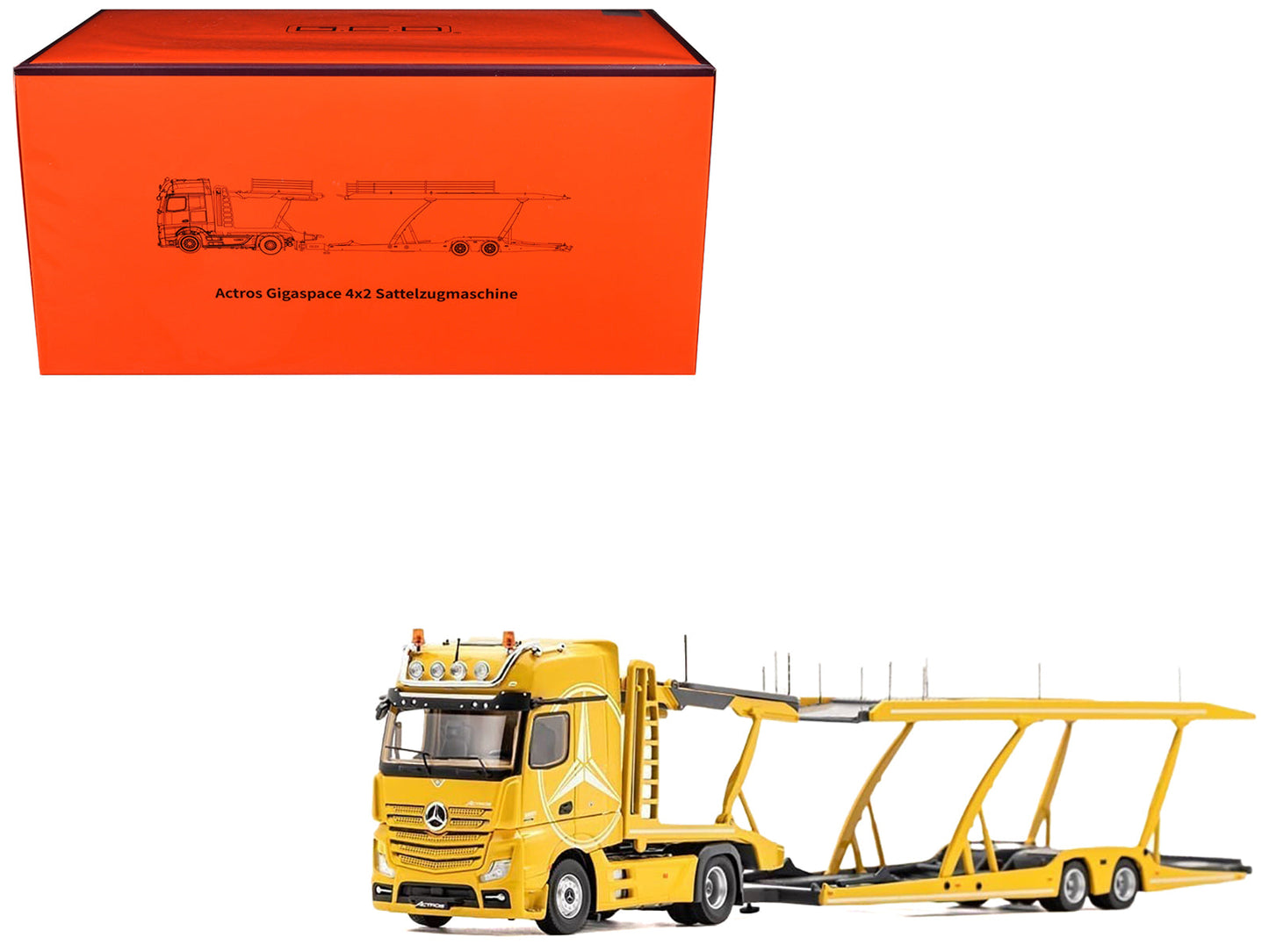 Mercedes-Benz Actros Auto Transporter Yellow 1/64 Diecast Model by GCD free shipping USA