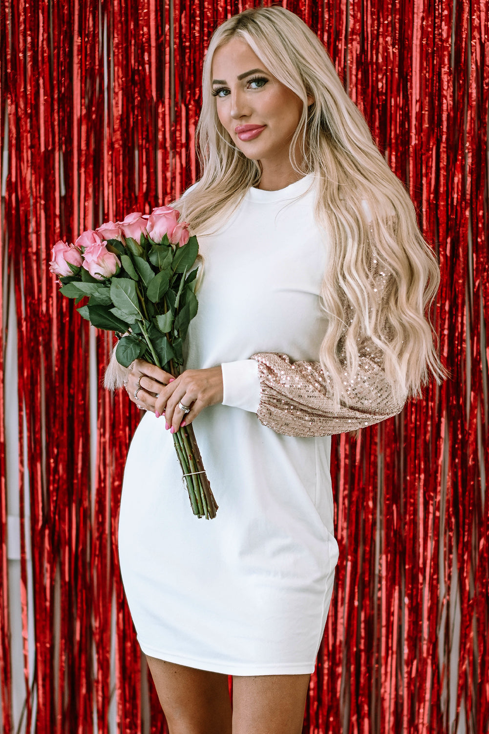 Mandy Sequin Puff Sleeve Shift Mini Dress by Threaded Pear