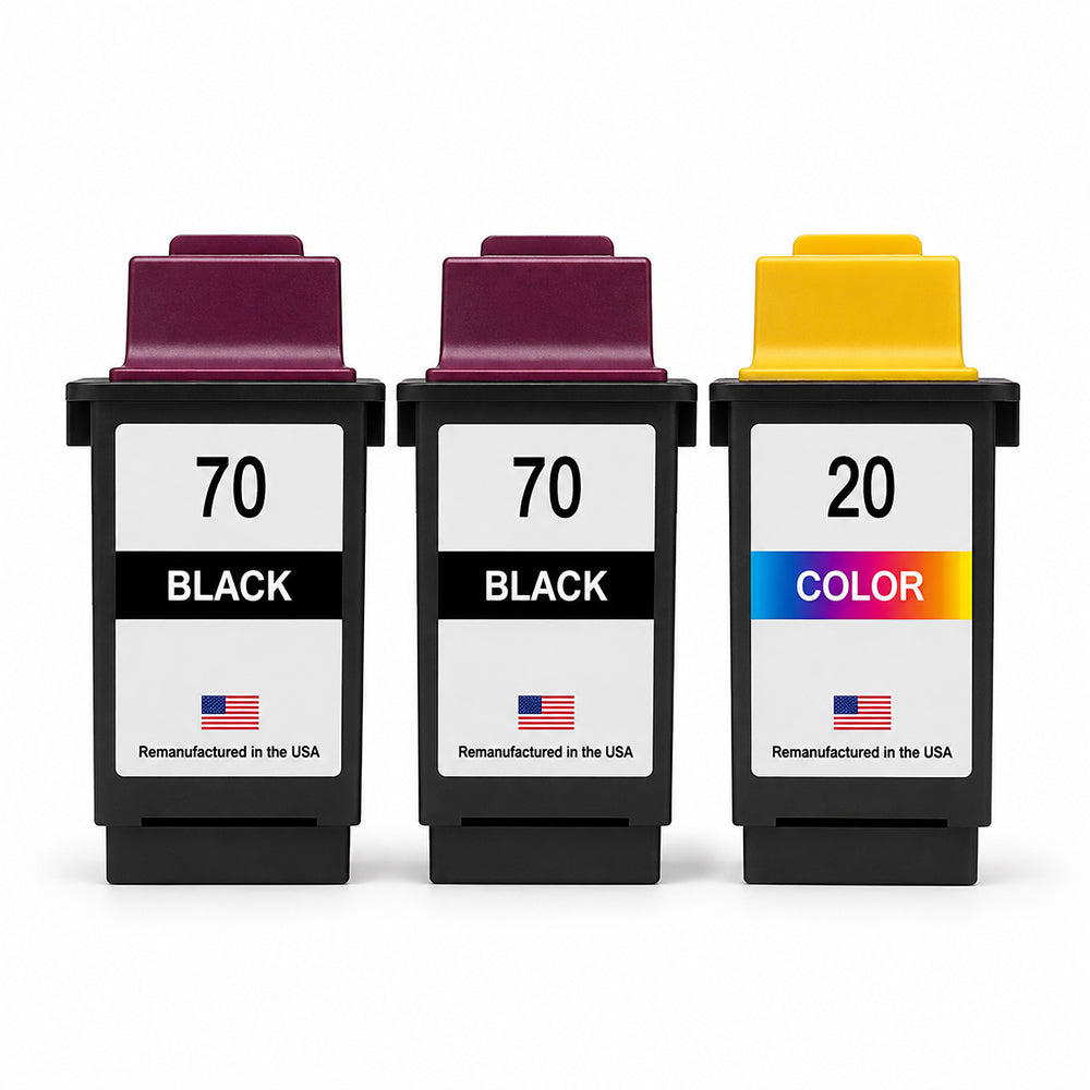 U.S. Remanufactured for Lexmark #70 2 Black / #20 1 Color Ink Cartridges 3-Pack