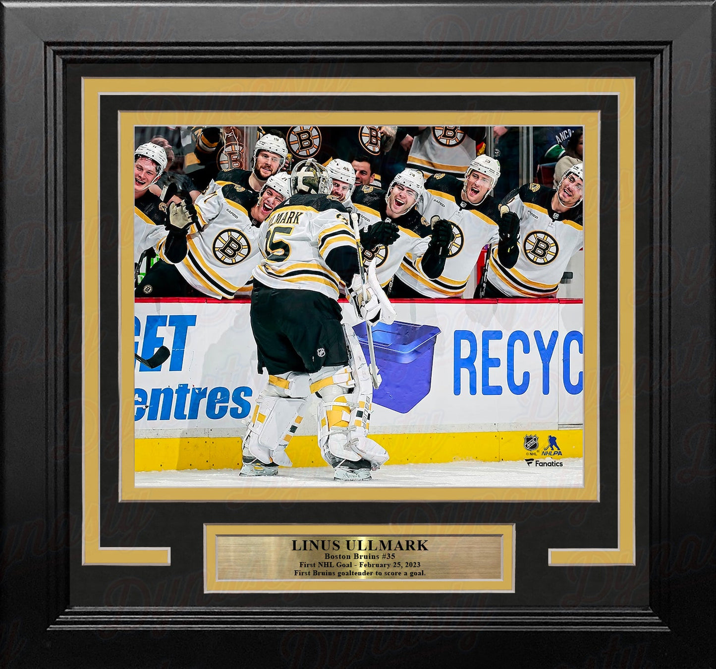 Linus Ullmark 1st NHL Goal Boston Bruins 8" x 10" Framed Hockey Photo