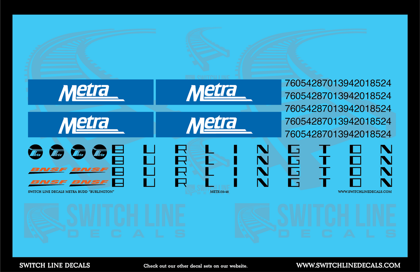 O Scale Metra Budd "Burlington" Passenger Car Decal Set