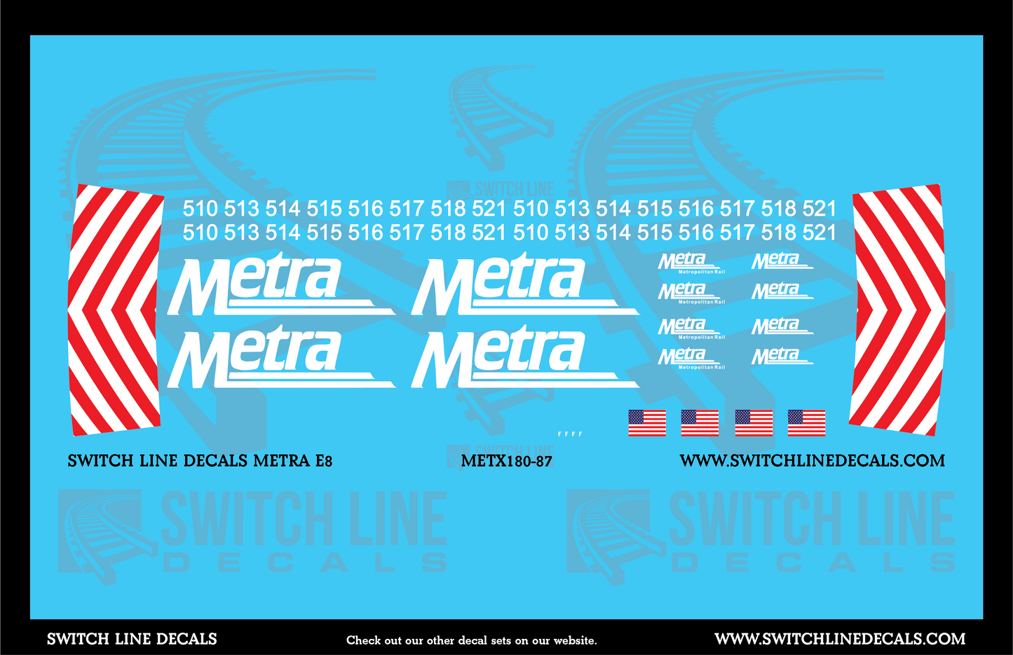 HO Scale Metra E8 Locomotive Decal Set