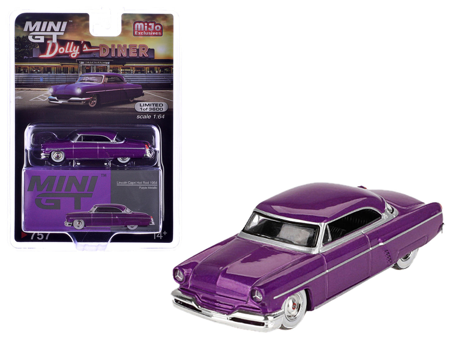 1954 Lincoln Capri Hot Rod Purple Metallic Limited Edition to 3600 pieces Worldwide 1/64 Diecast Model Car by Mini GT free shipping USA