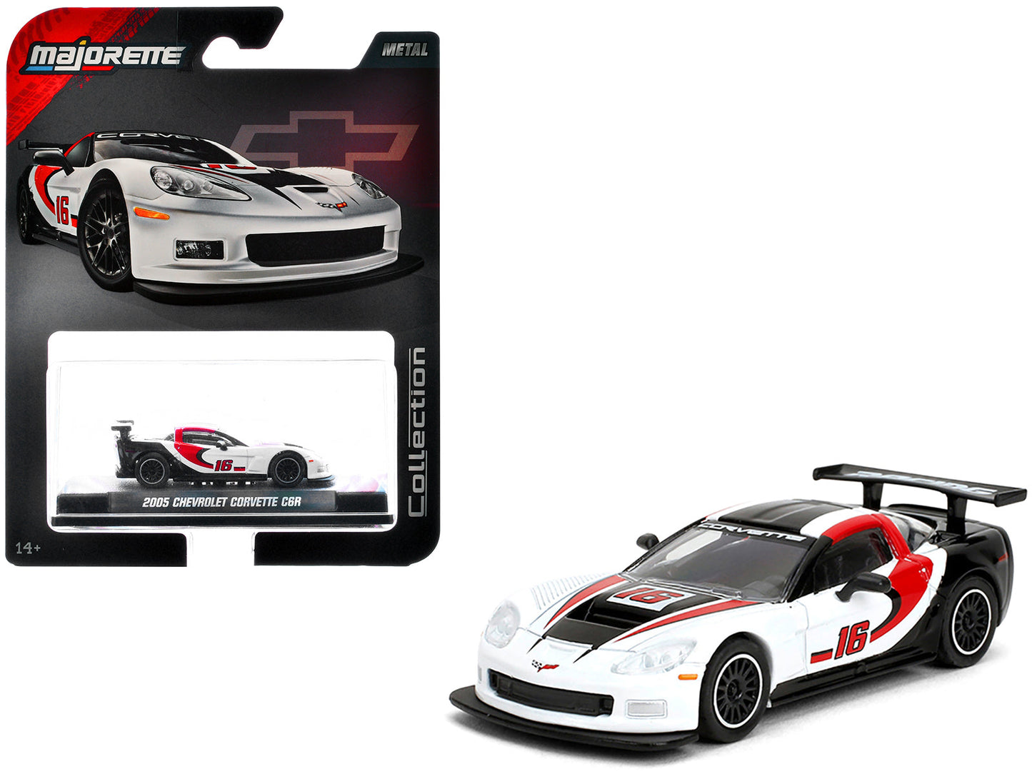 2005 Chevrolet Corvette C6R #16 White with Black and Red Graphics "Collection" Series 1/64 Diecast Model Car by Majorette free shipping USA