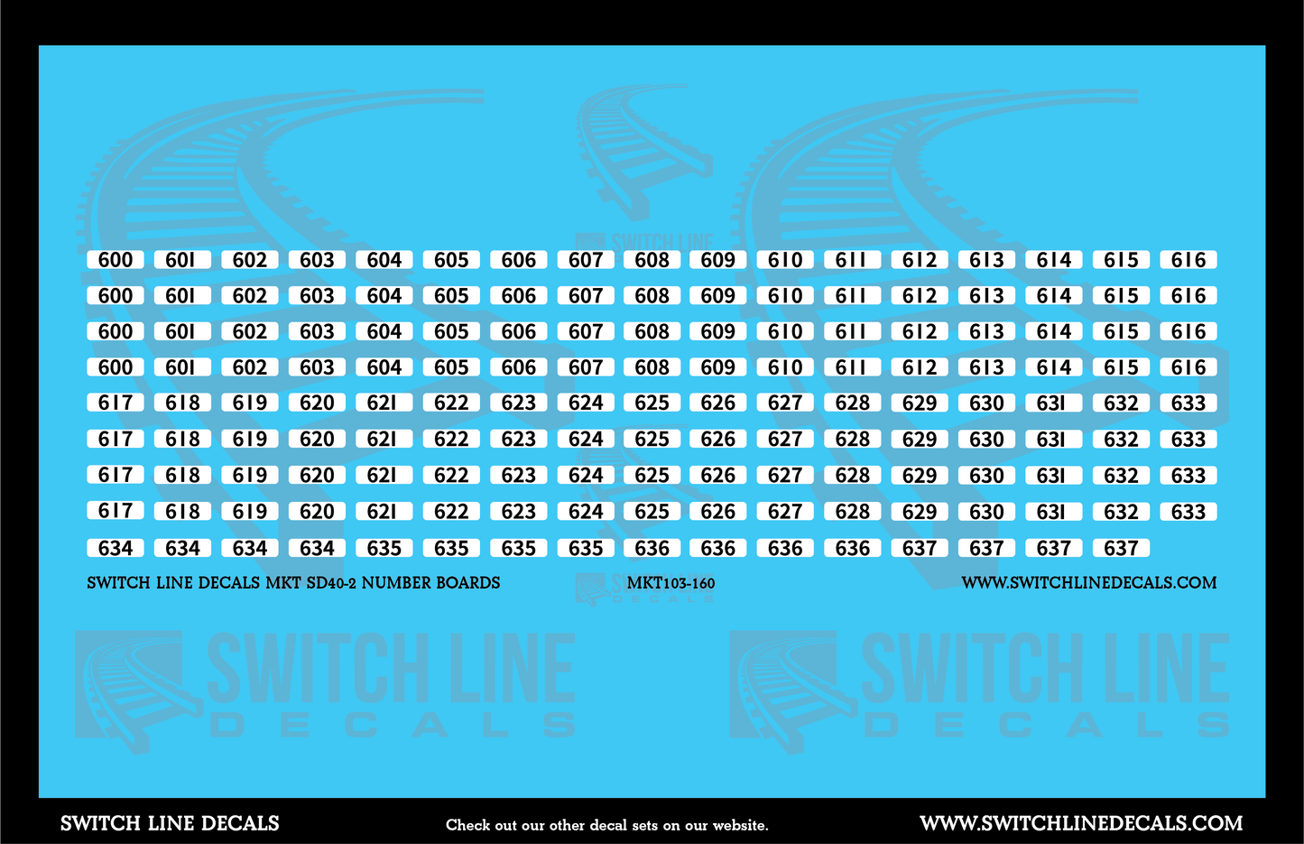 N Scale MKT SD40-2 Number Boards V1 Decal Set