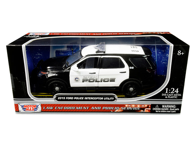 2015 Ford Police Interceptor Utility "San Gabriel Police" (California) Black and White 1/24 Diecast Model Car by Motormax free shipping USA