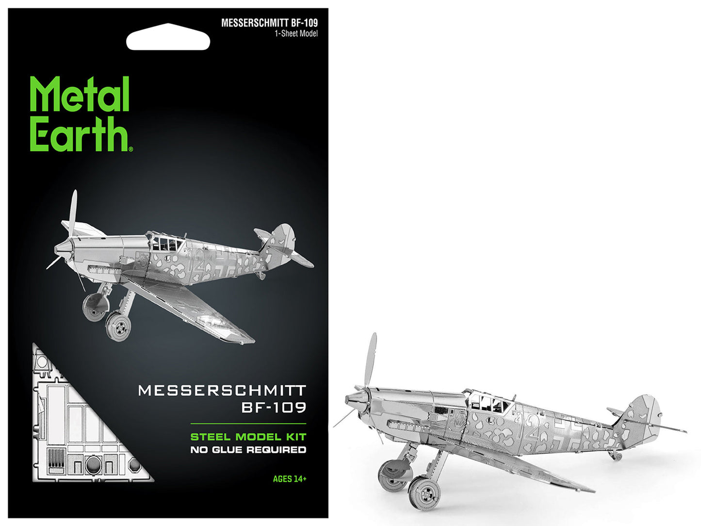 Model Kit Messerschmitt BF-109 Fighter Aircraft "German Luftwaffe" (Moderate Difficulty) Steel Model by Metal Earth free shipping USA