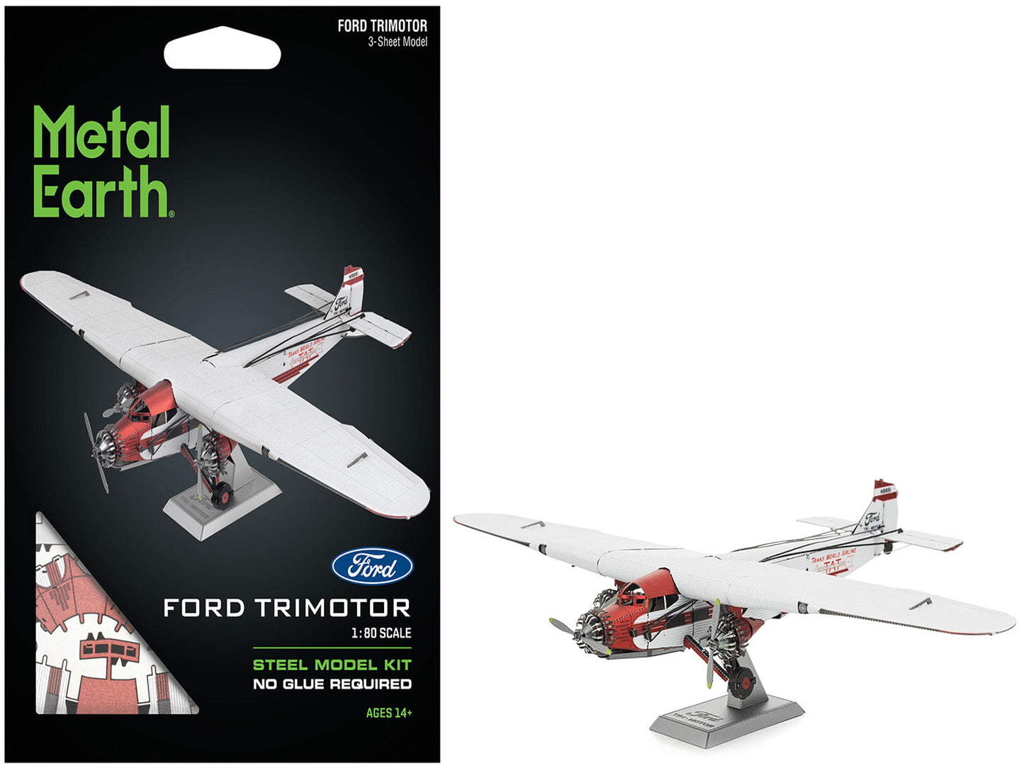 Model Kit Ford Trimotor Transport Aircraft White and Red (Moderate Difficulty) Steel Model by Metal Earth - Use code SHOPAPP15 to get 15 percent off free shipping USA