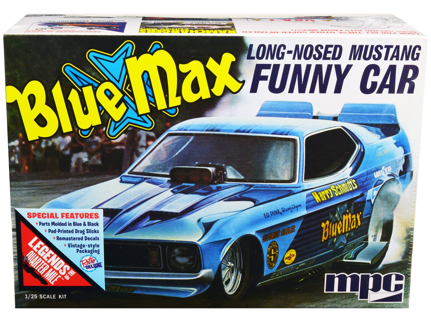 Skill 2 Model Kit "Blue Max" Long Nose Mustang Funny Car 1/25 Scale Model Car by MPC free shipping USA