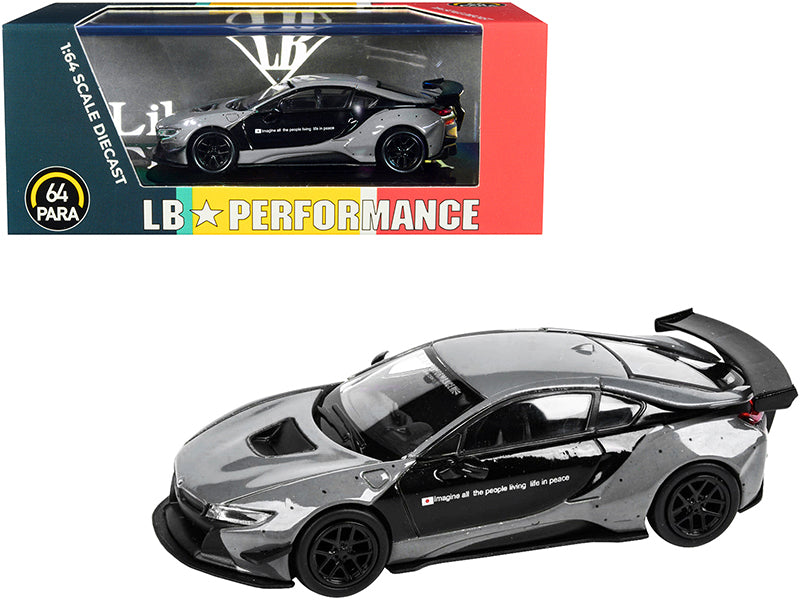 BMW i8 Liberty Walk Gray and Black "LB Performance" Series 1/64 Diecast Model Car by Paragon free shipping USA