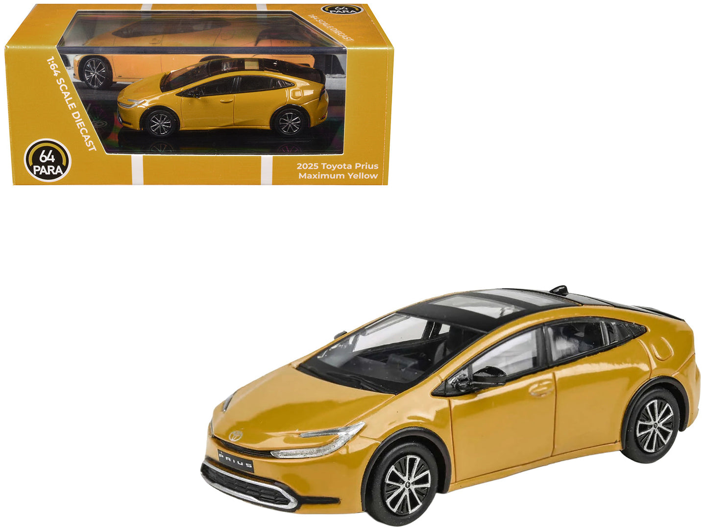 2023 Toyota Prius Maximum Yellow with Black Top and Sun Roof 1/64 Diecast Model Car by Paragon Models free shipping USA