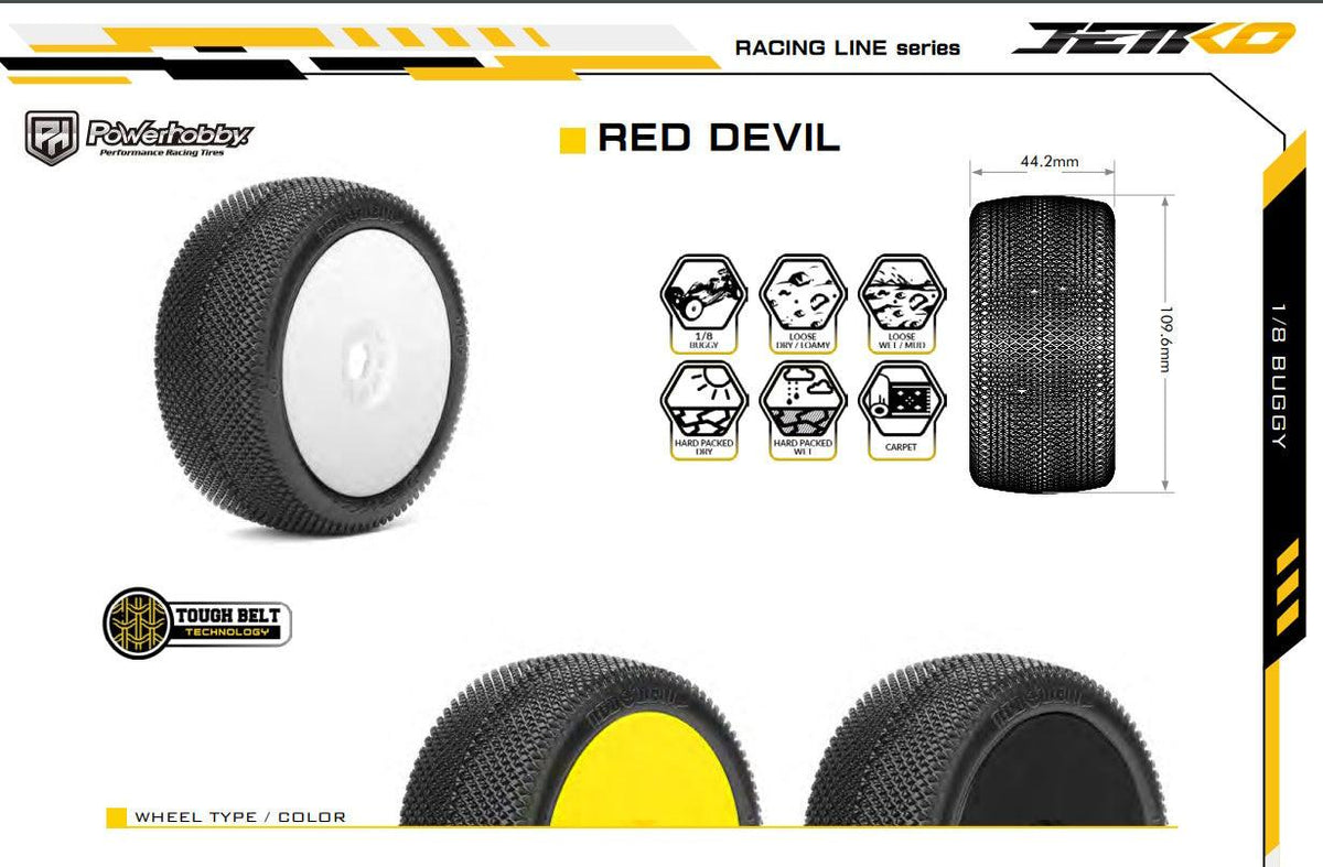 Powerhobby Red Devil 1/8 Buggy Mounted Tires Black (2) Super Soft