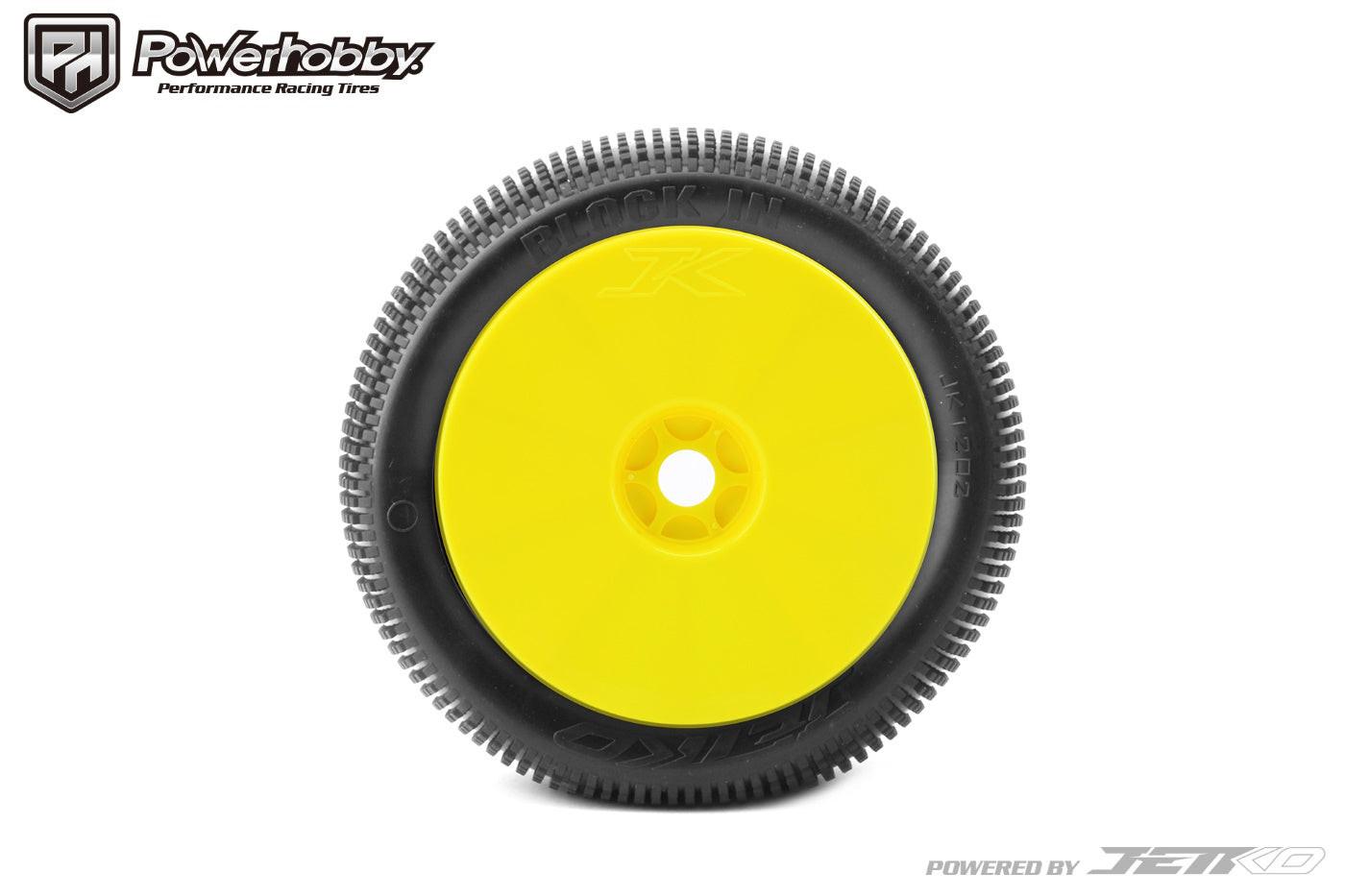 Powerhobby Block In 1/8 Truggy Mounted Tires Yellow Wheels (2) Ultra Soft