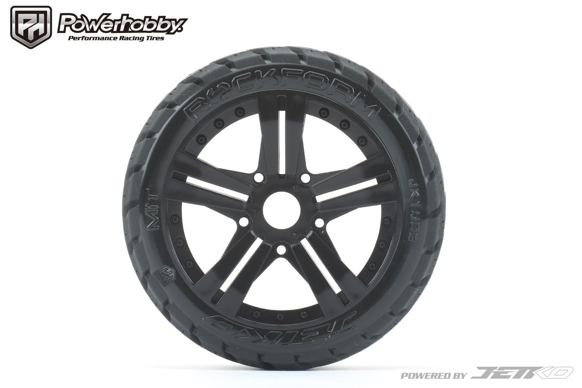 Powerhobby 1/8 Buggy Rockform BELTED Tires Mounted on Black Claw Rims