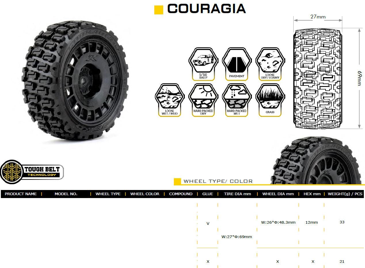 Powerhobby 1/10 Rally Car Couragia Mounted Tires Radial Wheels (4)