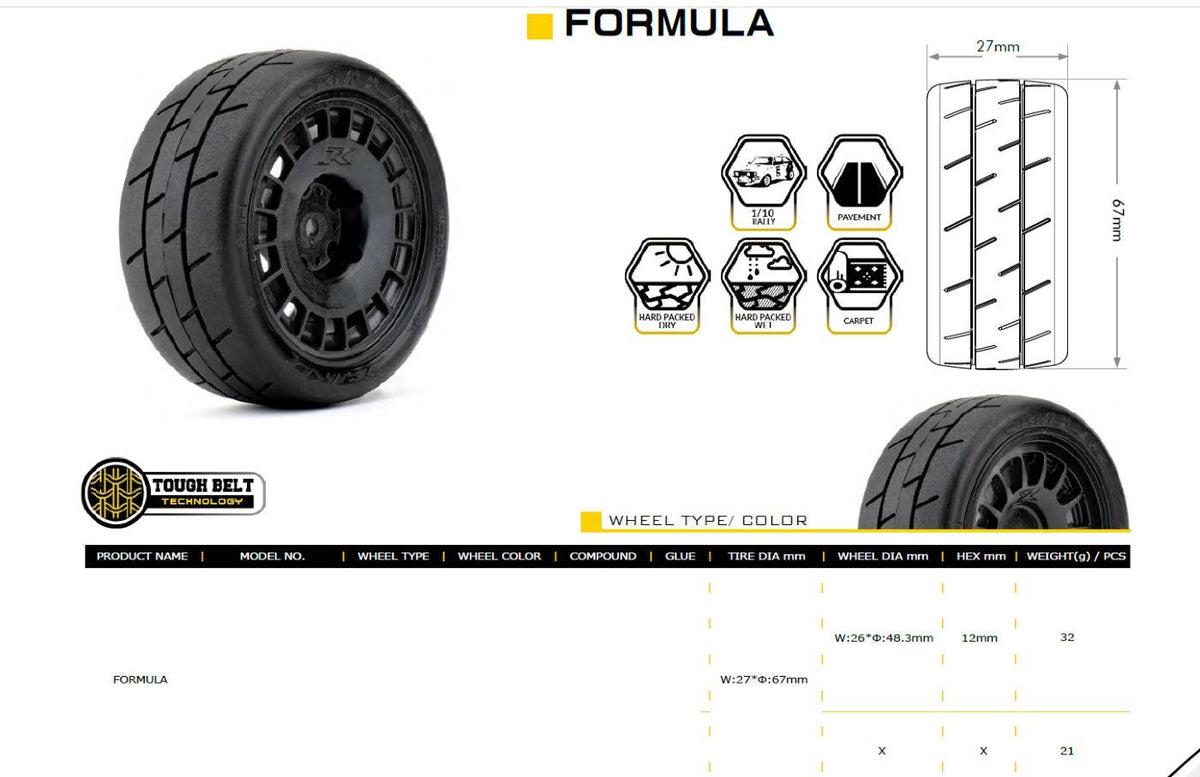 Powerhobby 1/10 Rally Car Formula Mounted Tires / Radial Wheels (4)