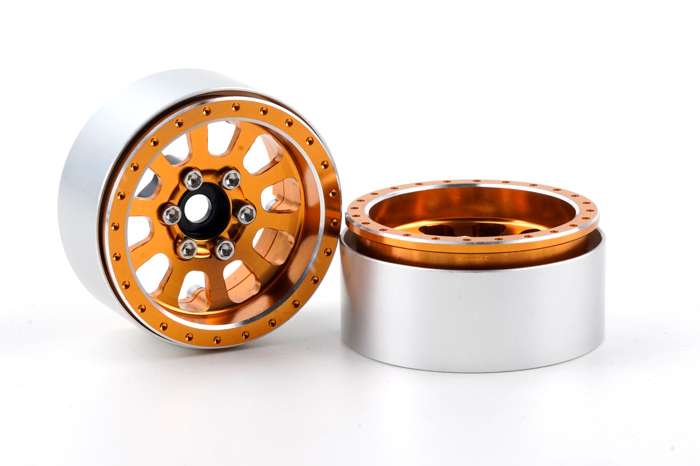 Powerhobby B7 Aluminum 1.9 Beadlock Wheels 9mm Hubs Orange (4) 1/10 Rock Crawler