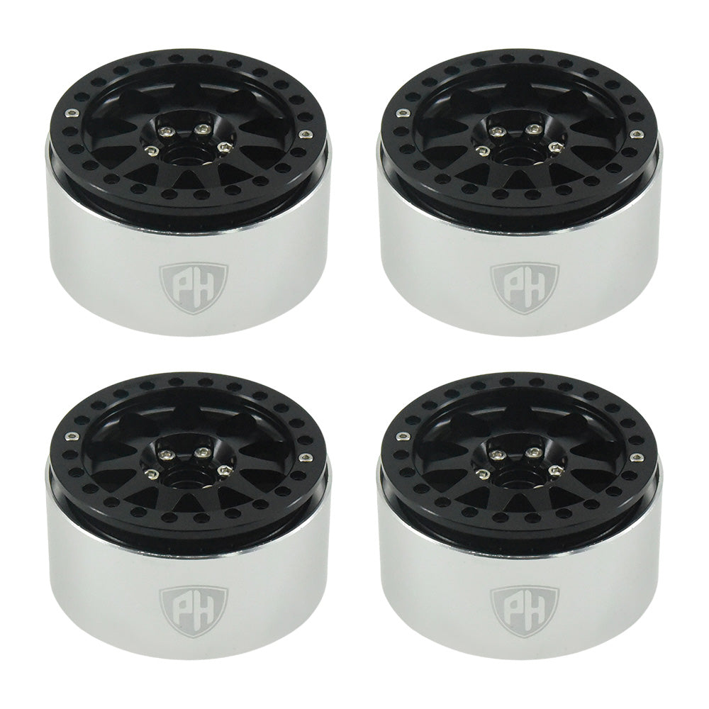 Powerhobby Aluminum 2.2" Beadlock Wheels Black (4) 1/10 Rock Crawler