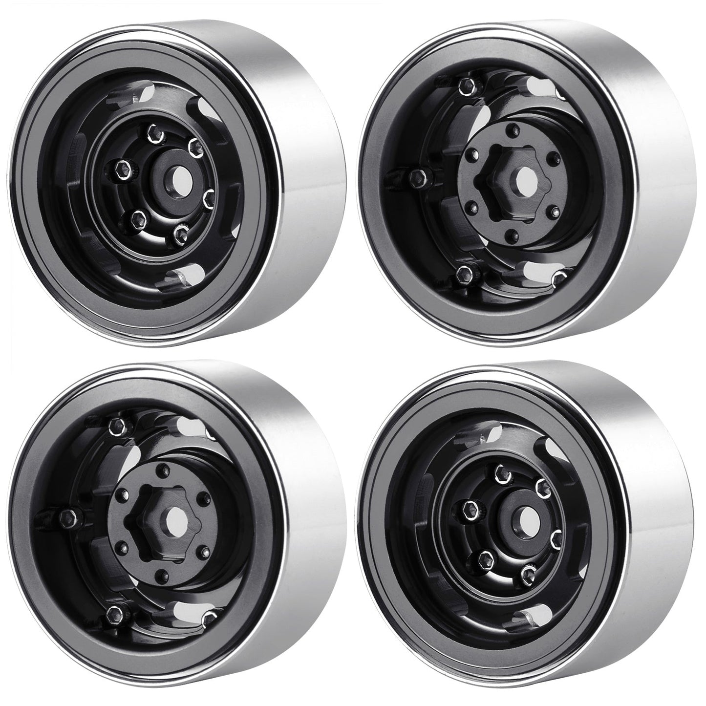 Powerhobby 1.0" Beadlock Wheels Black (4) 1/24 Rock Crawler
