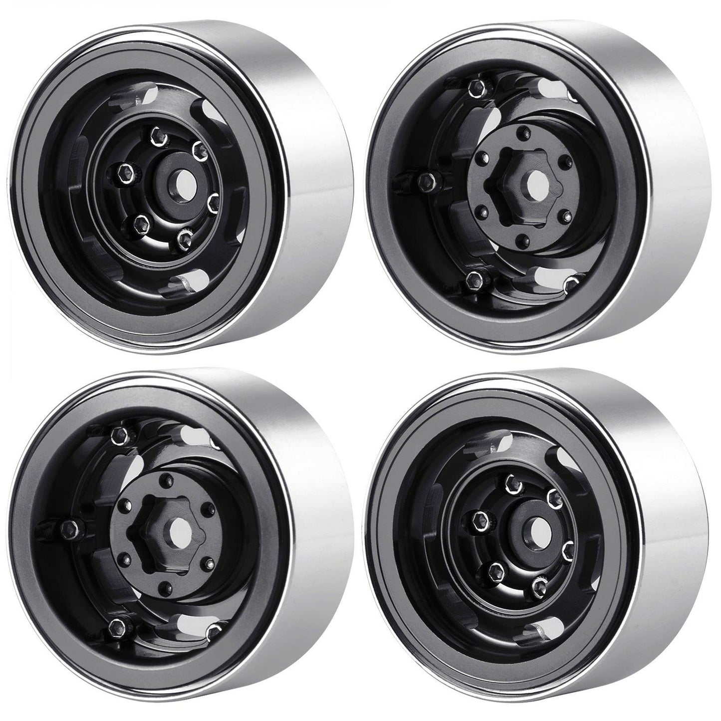 Powerhobby 1.0" Beadlock Wheels Black (4) 1/24 Rock Crawler