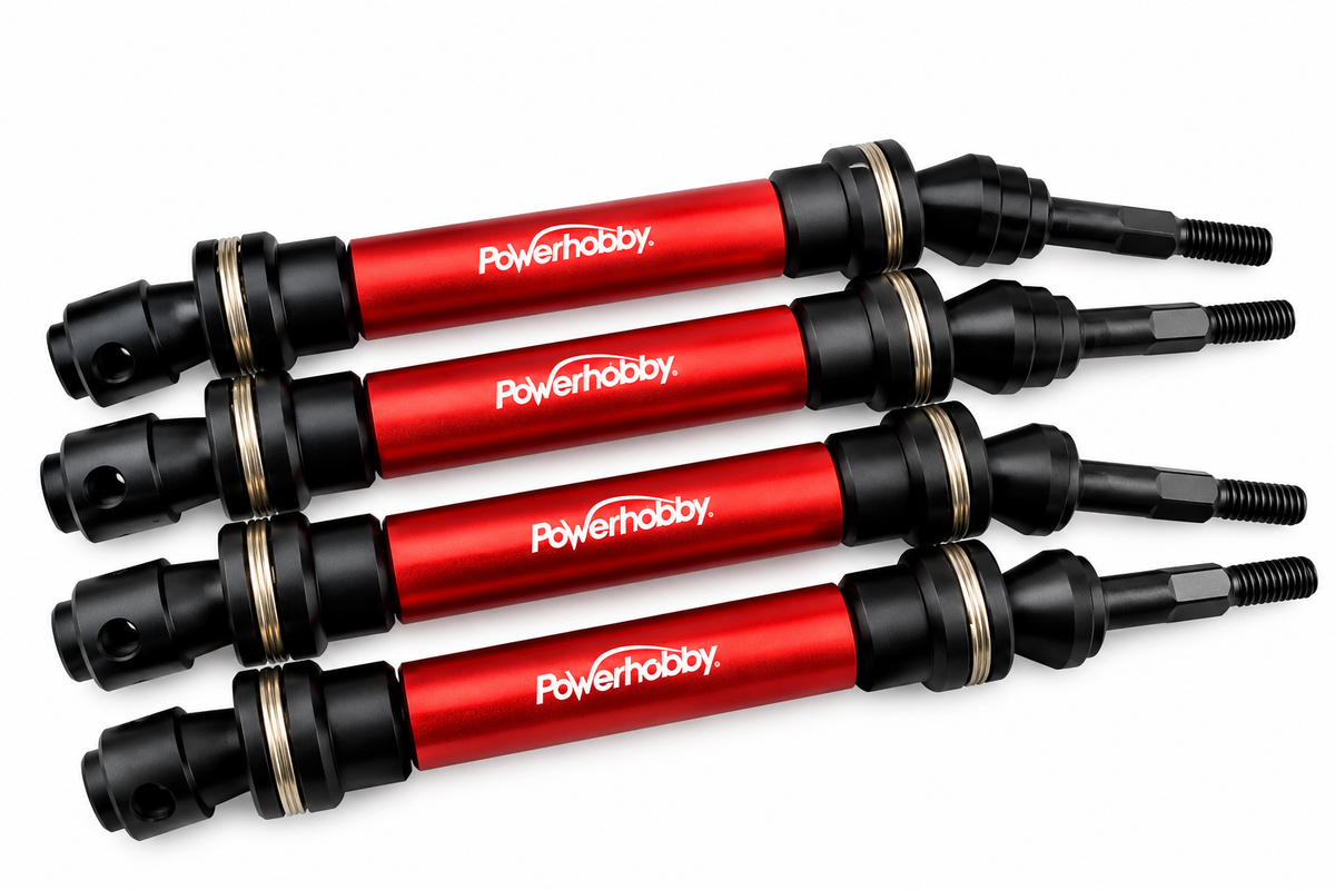 Powerhobby Front & Rear HD Steel Driveshafts / CVD Red FOR Traxxas Slash 4WD