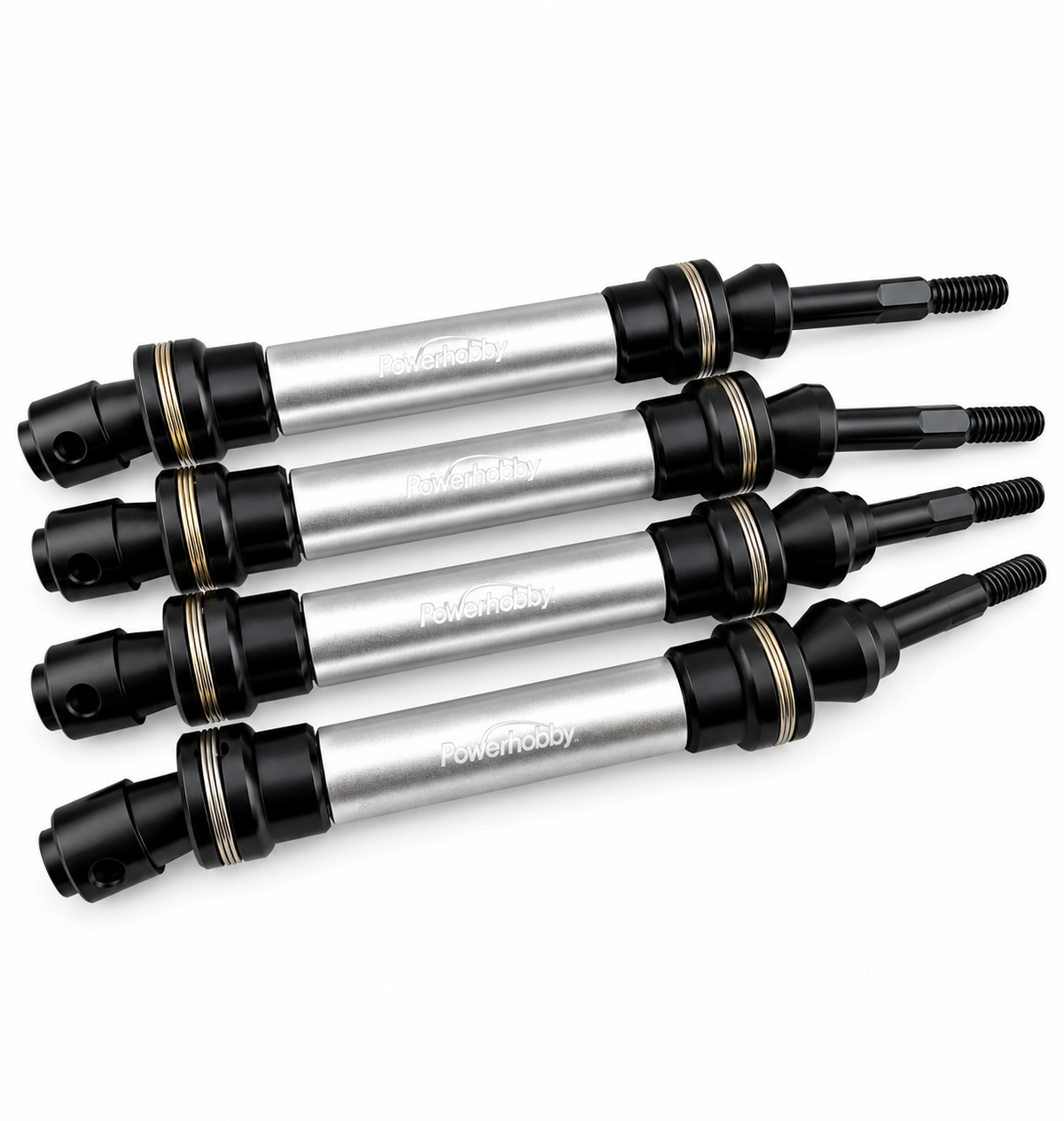 Powerhobby Front & Rear HD Steel Driveshafts / CVD Silver FOR Traxxas Slash 4WD