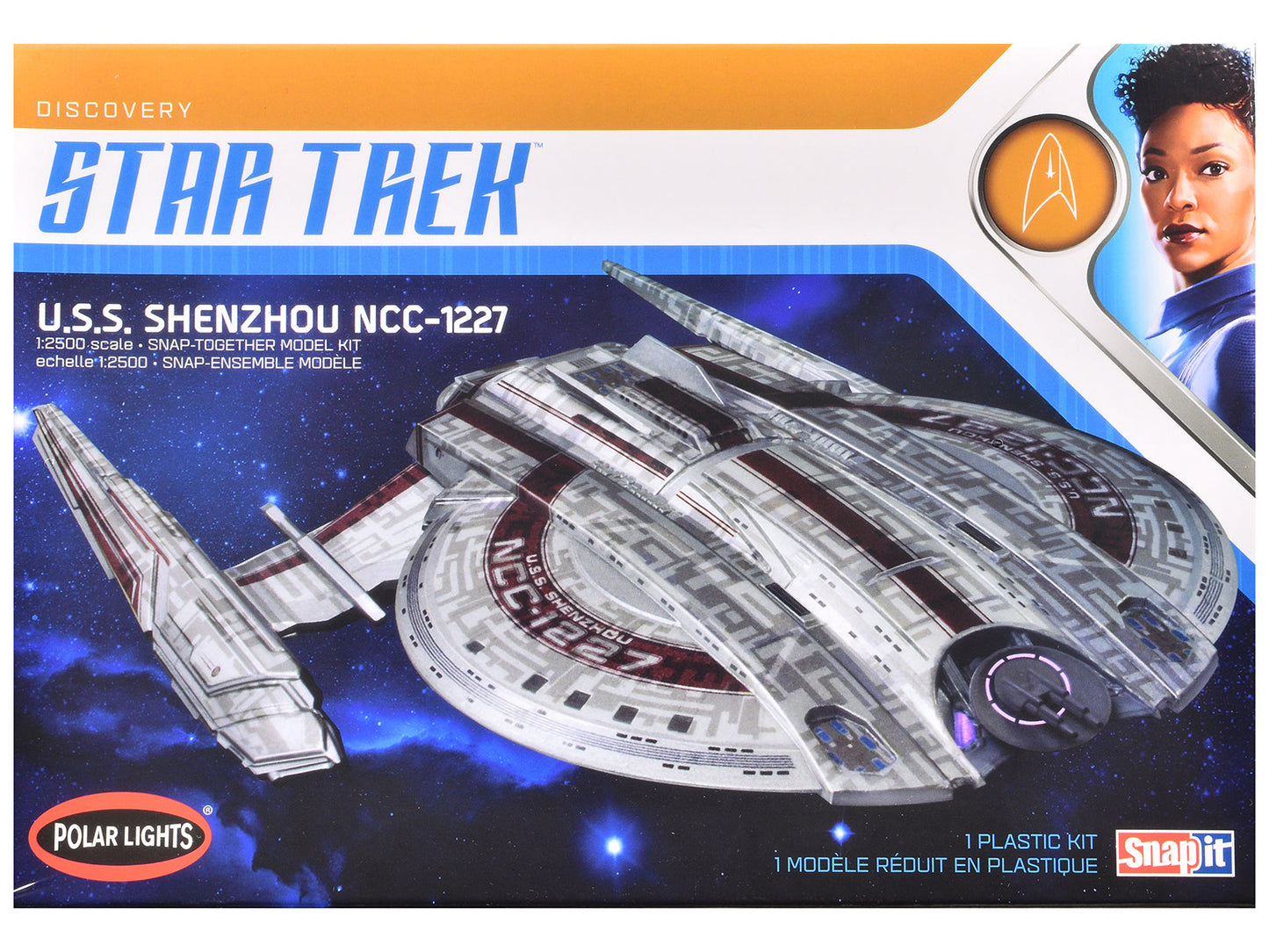 Skill 2 Snap Model Kit U.S.S. Shenzhou NCC-1227 Spacecraft "Star Trek: Discovery" (2017-2024) TV Series 1/2500 Scale Model by Polar Lights free shipping USA