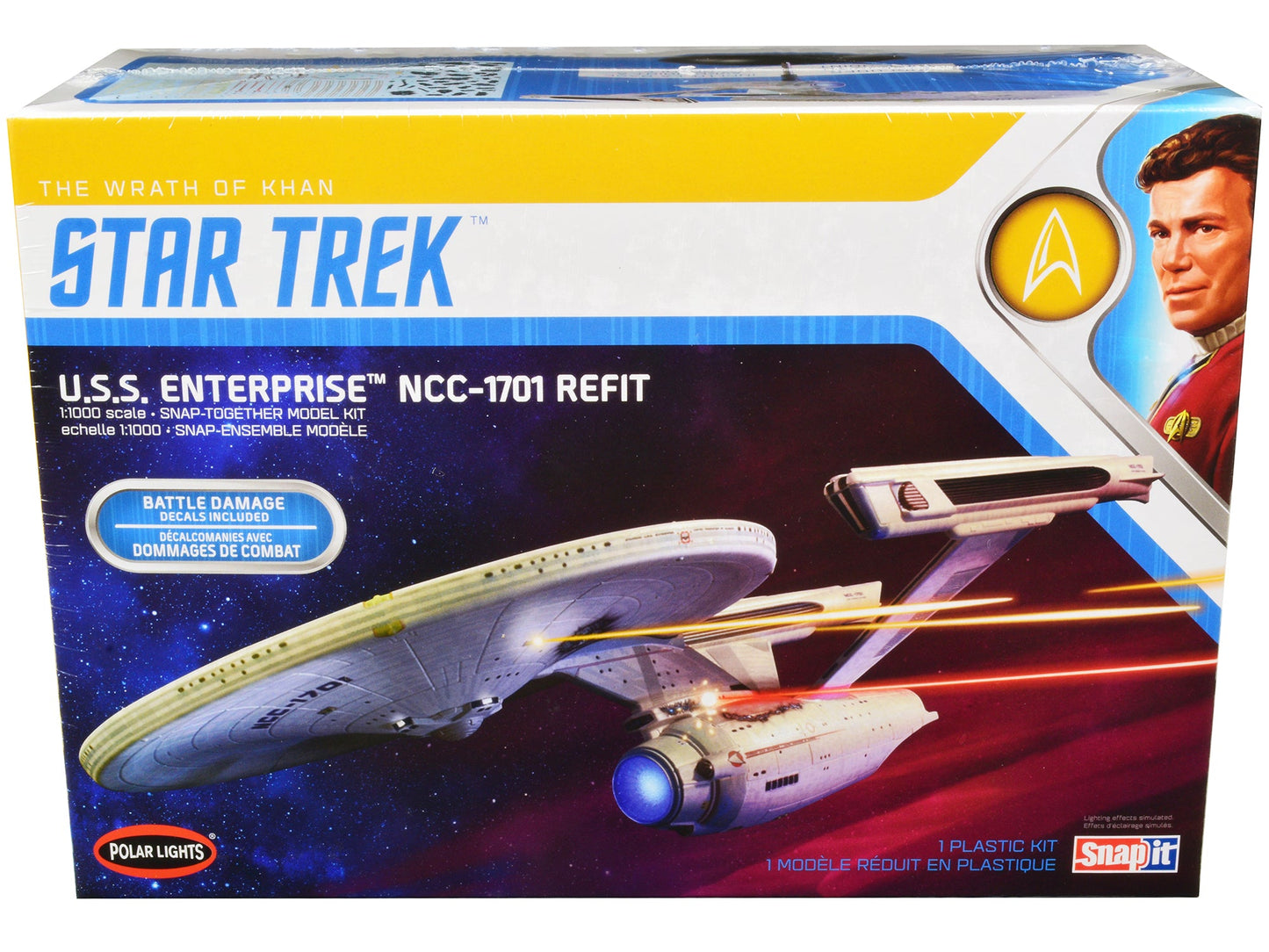 Skill 2 Snap Model Kit U.S.S. Enterprise NCC-1701 Refit Spaceship "Star Trek II: The Wrath of Khan" (1982) Movie 1/1000 Scale Model by Polar Lights free shipping USA
