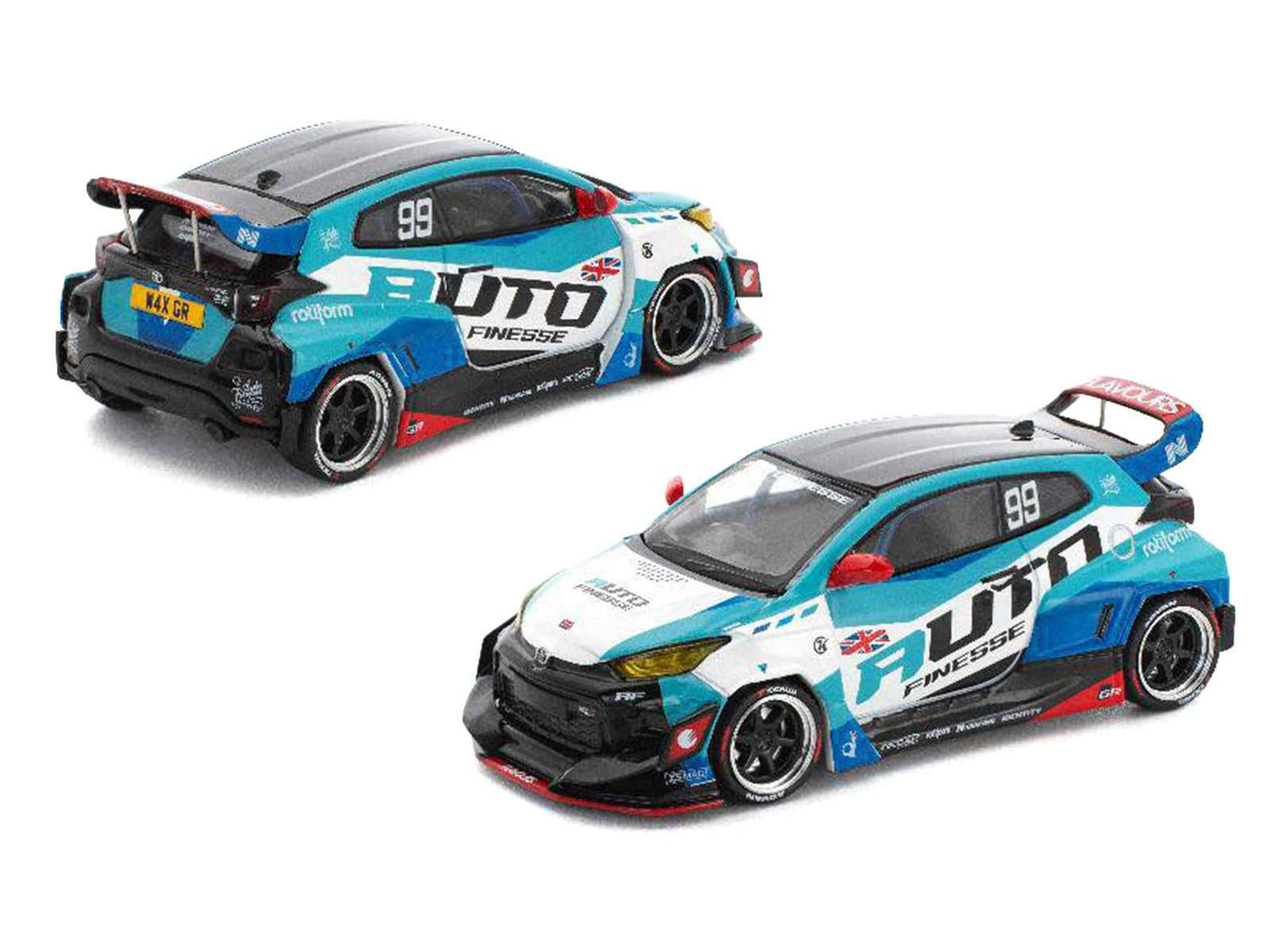 Pandem GR Yaris RHD (Right Hand Drive) #99 "Auto Finesse" Blue and White with Graphics "Enigma Exclusive Edition" 1/64 Diecast Model Car by Pop Race